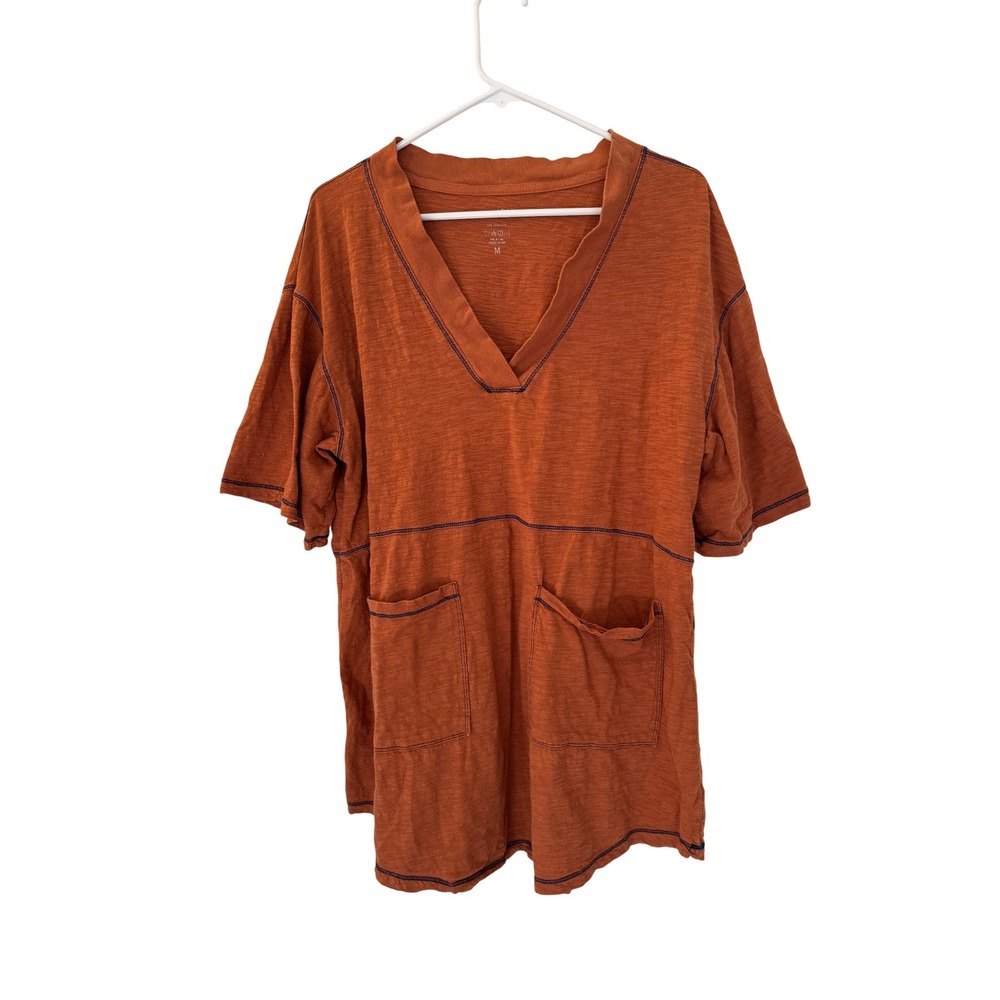 Natural Life Charlie T Shirt Tunic Dress Rust Orange Cotton Slub V-Neck Medium
